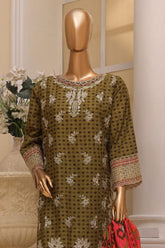 Bin Saeed Stitched 3 Piece Exclusive Emb Lawn Vol-03 Collection-SM-1689-Mehndi